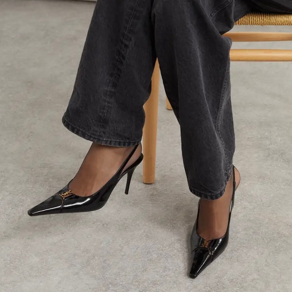 SAINT LAURENT Babylone 90 YSL logo cutout leather slingback pumps heels - Picture 2 of 6